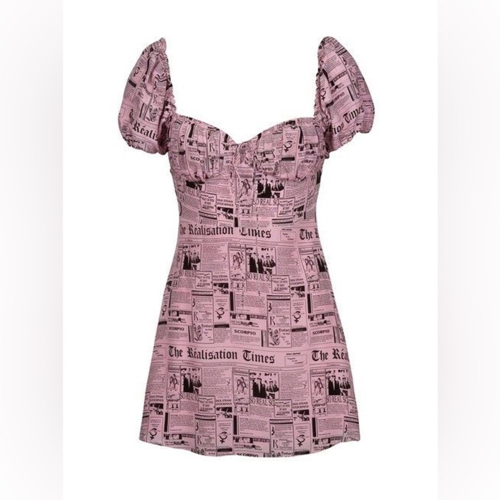 Realisation Par Pink Newspaper Print Mini Dress